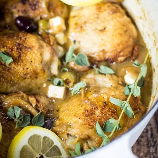 Receta de muslos de pollo estofados a la griega