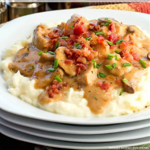 Stroganoff de puntas de cerdo con champiñones y cebollas