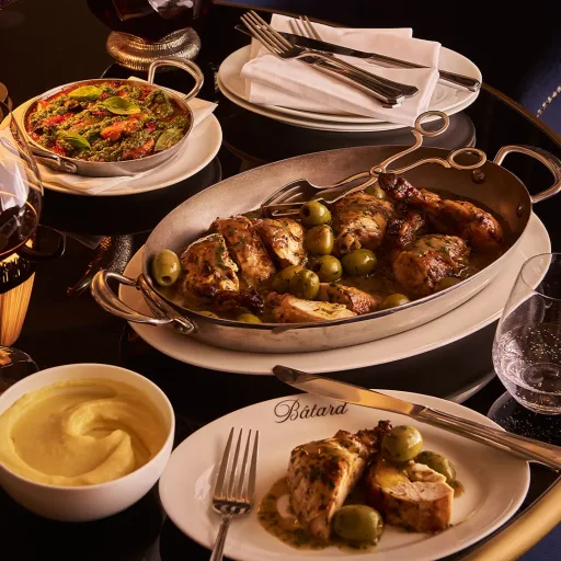 Maison Bâtard’s roast chicken with green olives