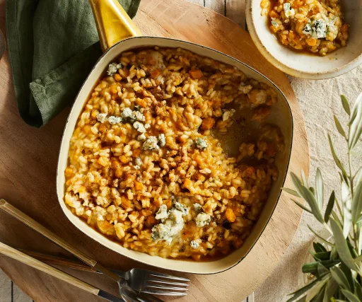 Risotto con calabaza, Gorgonzola y mantequilla tostada de Enrico Tomelleri