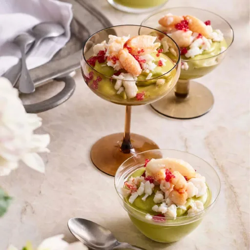 Stephanie Alexander’s avocado bavarois with crab and finger lime