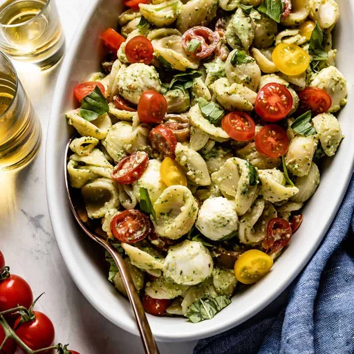 Receta de ensalada de pasta al pesto Caprese