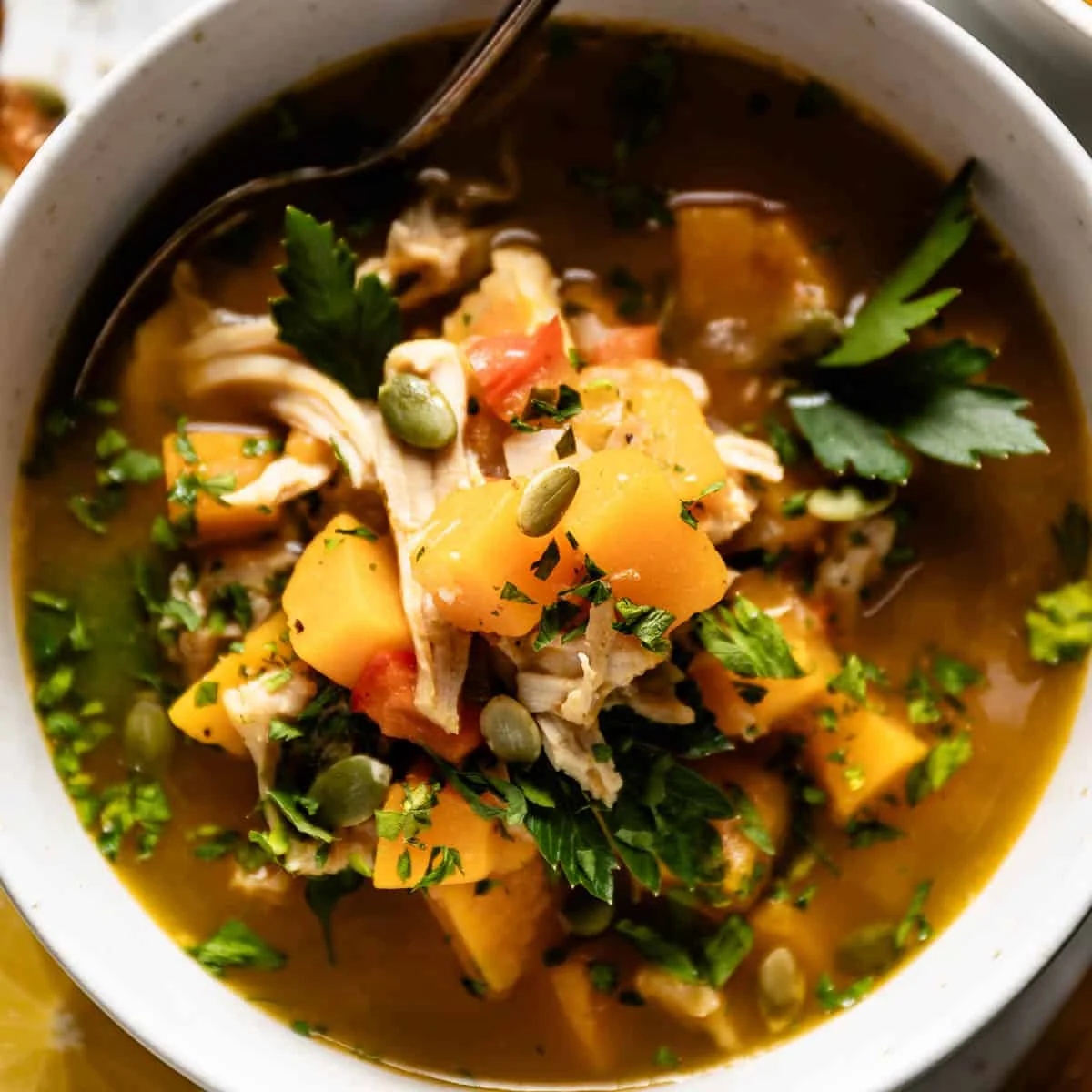 Receta de sopa de pollo y calabaza butternut