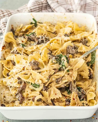 Pasta con champiñones y queso Boursin