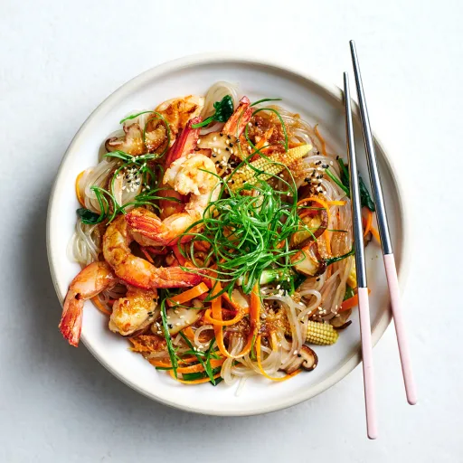 Japchae with prawns