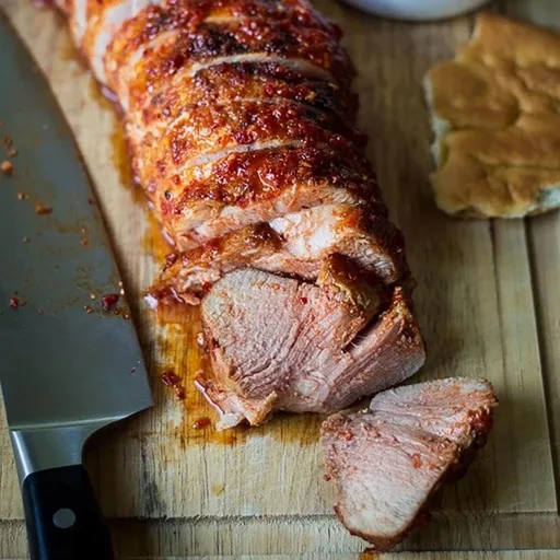 Solomillo de cerdo asado con salsa harissa picante