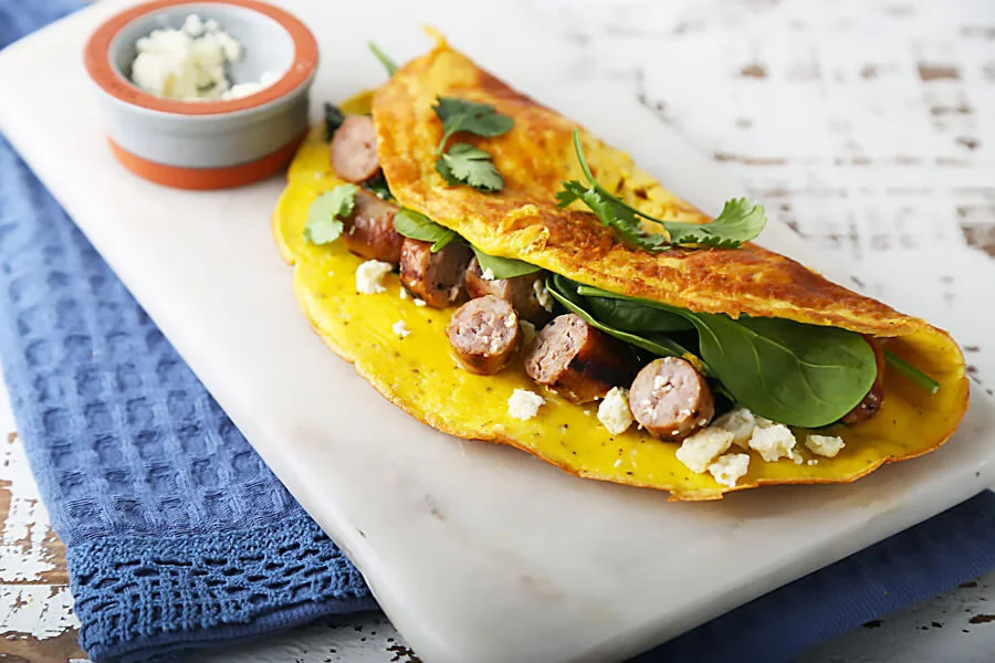 Sausage, Spinach, Feta Cheese Omelette