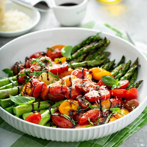 Balsamic Glazed Roasted Tomato and Asparagus
