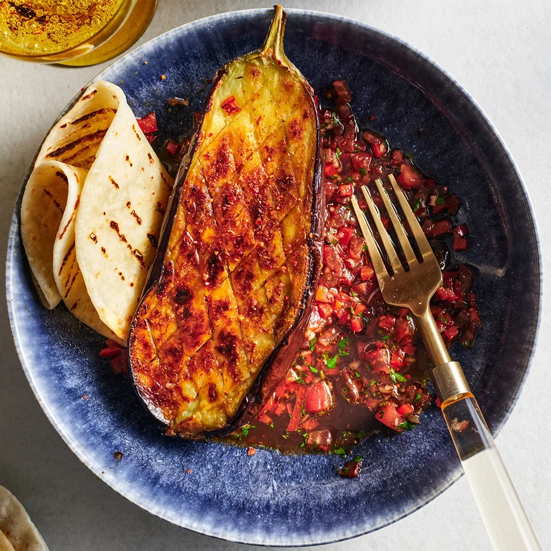 Roasted eggplant and ezme salad
