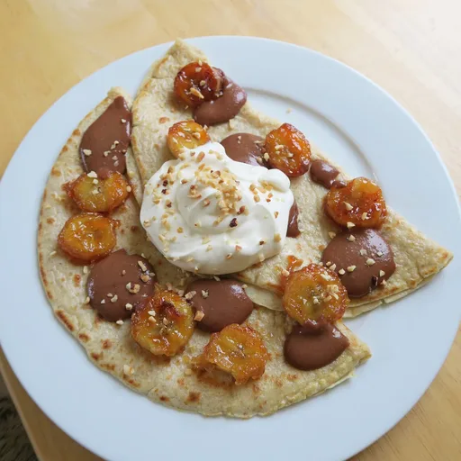 Tortitas con plátanos caramelizados y Nutella casera