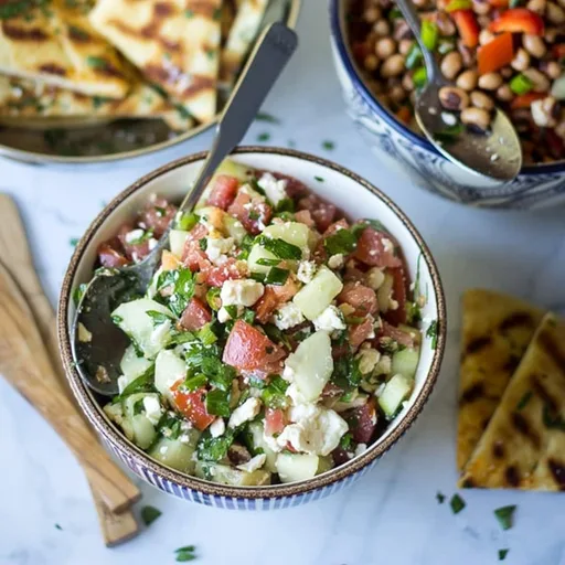Ensalada de tomate, pepino y feta