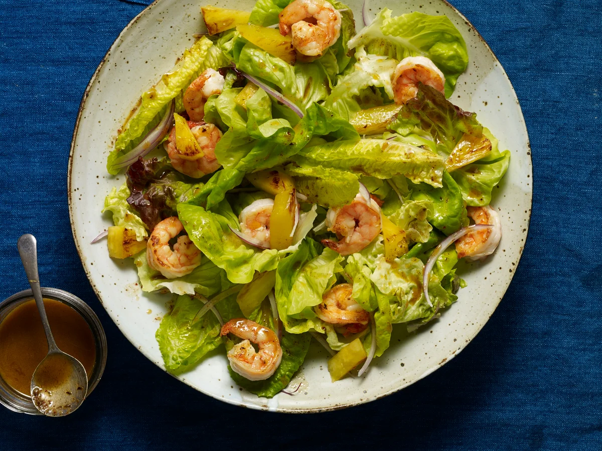Grilled Shrimp and Pineapple Salad with Vanilla and Chile de Arbol Vinaigrette