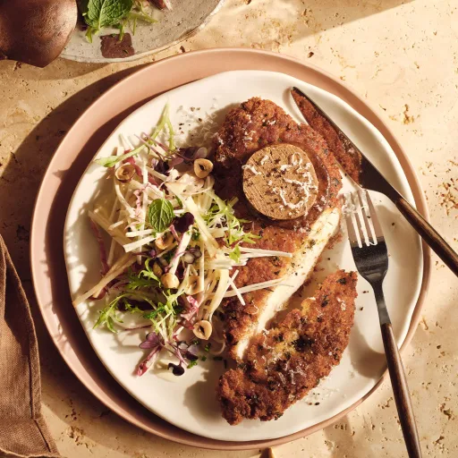 Chicken schnitzel with truffle butter and winter rémoulade
