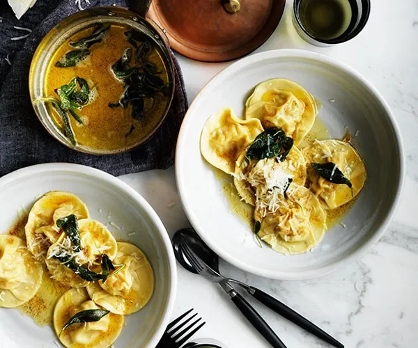 Pumpkin ravioli with sage brown butter