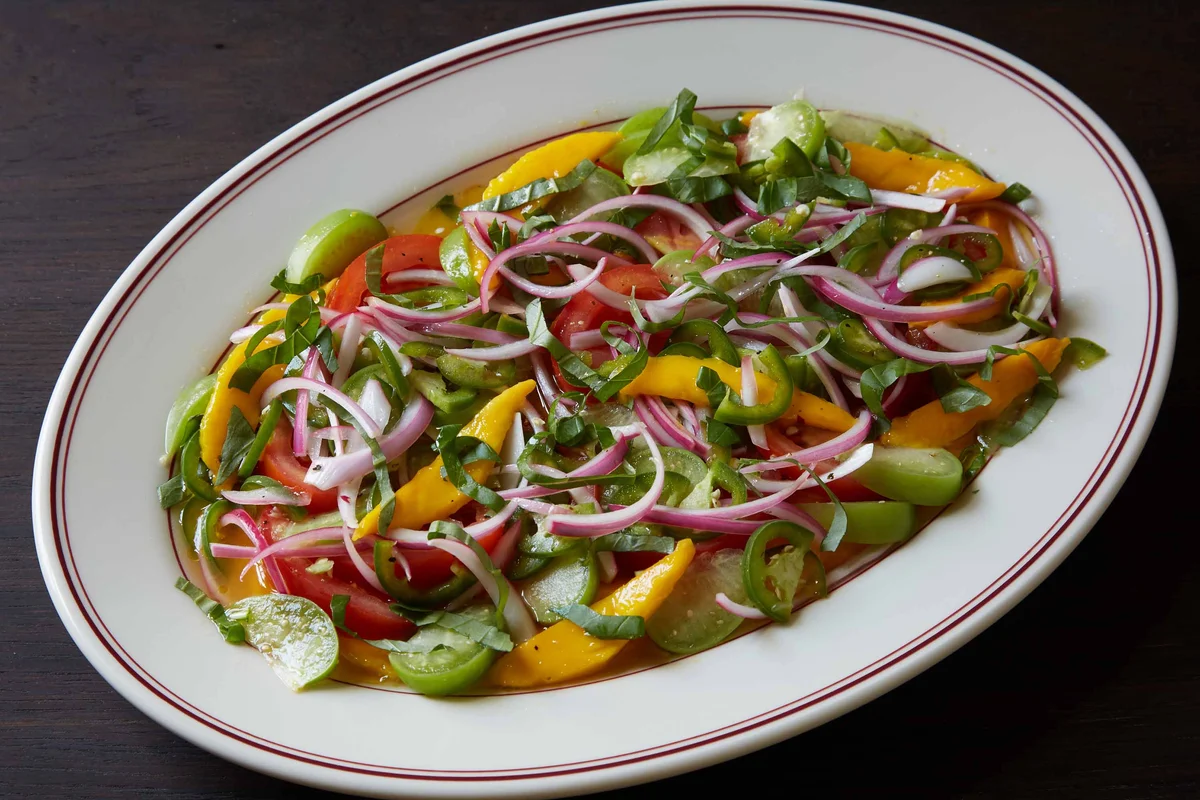 Mango, Tomato, Tomatillo, Basil and Jalapeño Salad