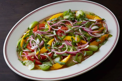 Mango, Tomato, Tomatillo, Basil and Jalapeño Salad