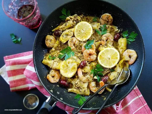 10-Minute One Pan Seafood in Pesto Sauce