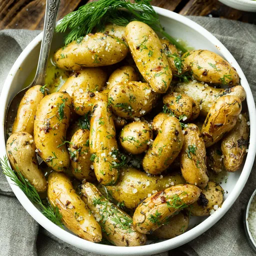 Patatas pequeñas estofadas al ajillo y eneldo