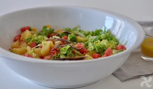 Ensalada de sandía y patata con vinagreta de naranja