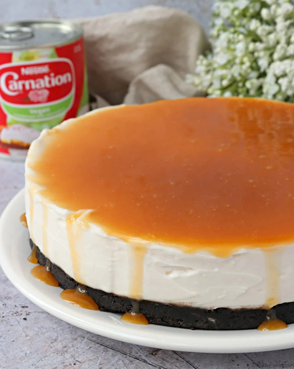 Vegan Vanilla Cheesecake with Salted Caramel Sauce