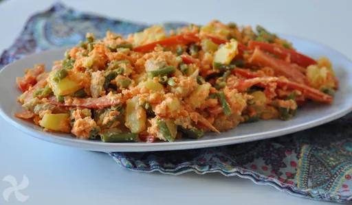 Ensalada de zanahoria, judías verdes y pollo