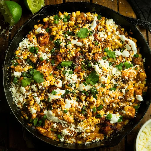 Pollo con maíz callejero mexicano