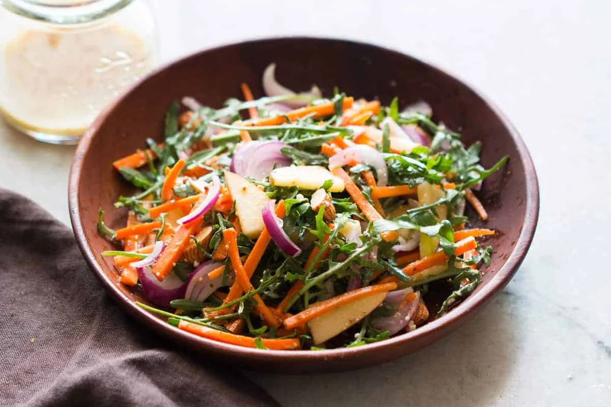 Apple Arugula Almond Salad with Orange Dressing