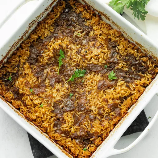 Arroz con mantequilla y caldo de ternera