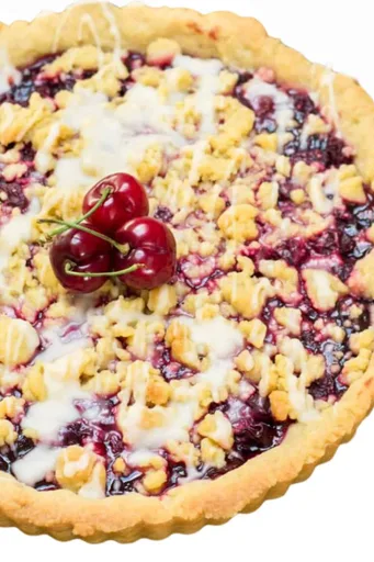 Tarta de mantequilla y vainilla con cerezas