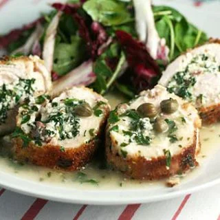 Stuffed Chicken Spirals With White Wine Sauce