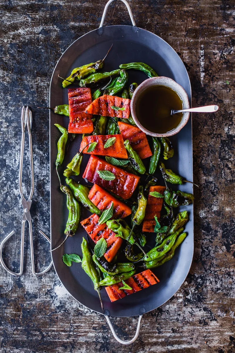 Grilled Watermelon And Shishito Peppers