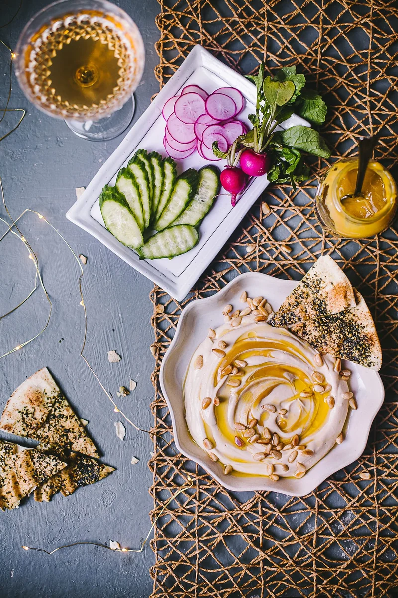 Honey Dijon Hummus with Zaatar Pita Chips