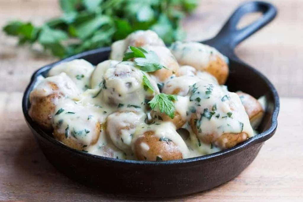 Creamiest No Mayo Parsley Baby Potatoes