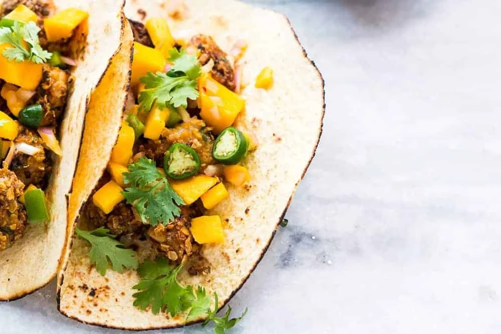 Healthy Oats Crusted Fish Tacos + Mango Salsa