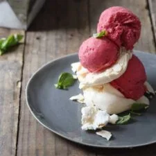 Basil Oil and Raspberry Sorbet with Sticky Meringue
