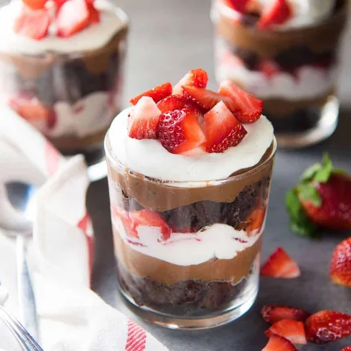 Trifle de brownie de chocolate y fresa