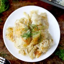Patatas gratinadas con hinojo caramelizado