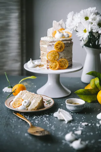 Pistachio Meringue Cake with Mascarpone Lemon Curd Frosting