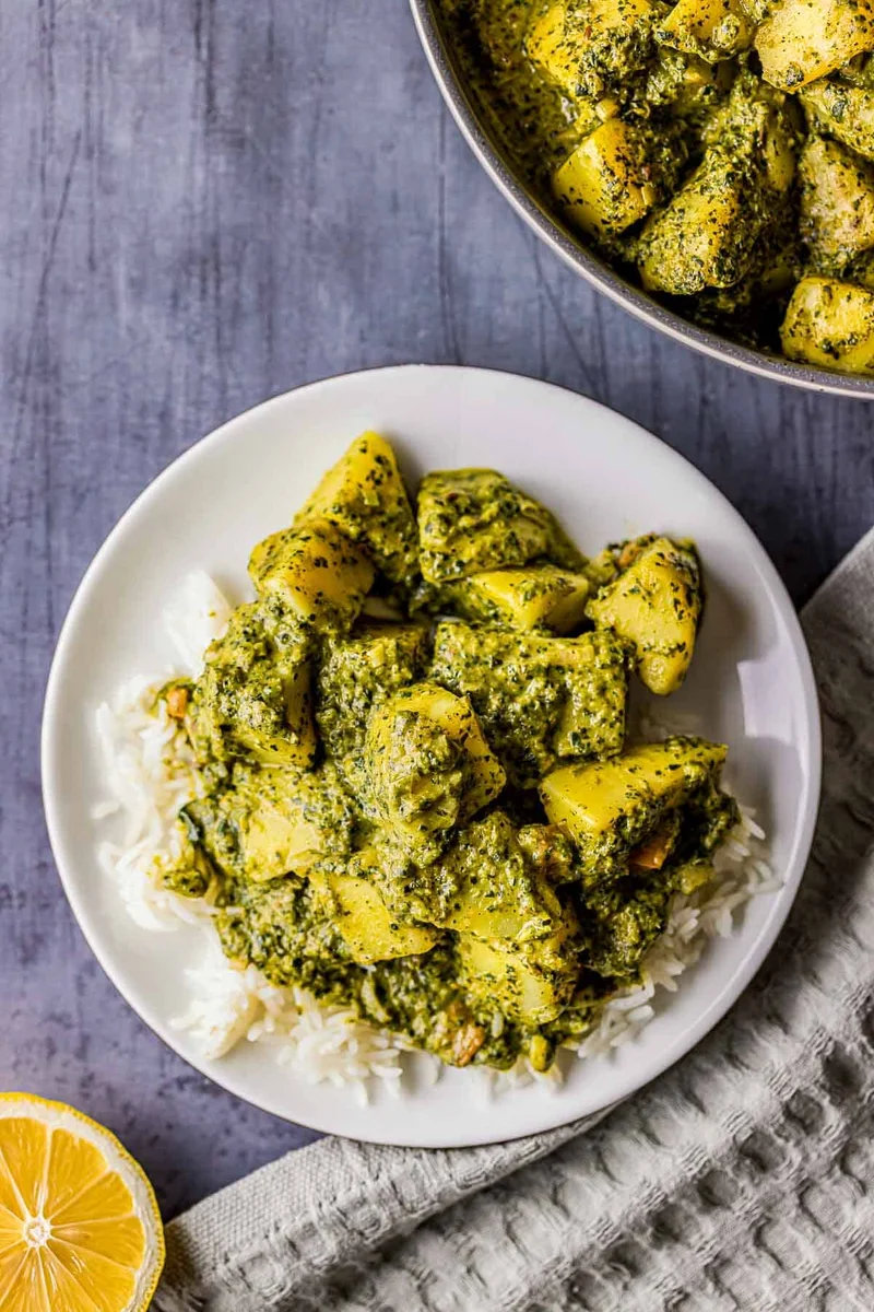 Easy Vegetarian Saag Aloo with Potatoes and Coconut Milk