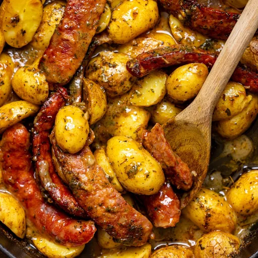 Salchicha andouille y patatas al horno