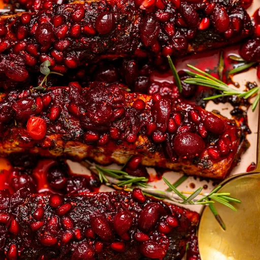 Baked Christmas Salmon with Cranberry-Pomegranate Glaze