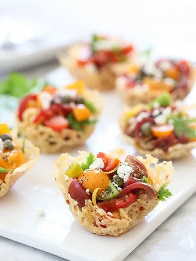Heirloom Tomato Caprese Frico Cups