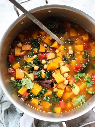 Sopa marroquí con col rizada y garbanzos