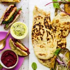 Naan Sandwiches with Quorn Vegan Hot & Spicy Burgers and Beetroot Cashew Nut Spread