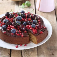 Pistachio Torte with Dark Chocolate Ganache & Berries