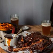 Sticky BBQ spare ribs with a coffee & pepper rub