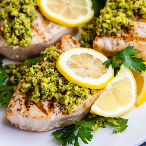 Grilled Swordfish with Green Olive Tapenade