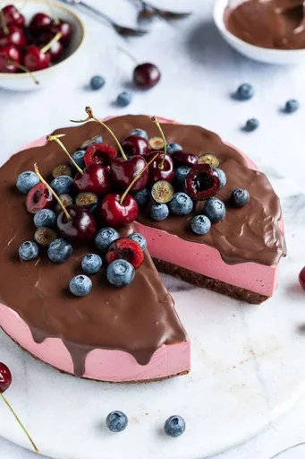 No-Bake Vegan Chocolate Cherry Cheesecake