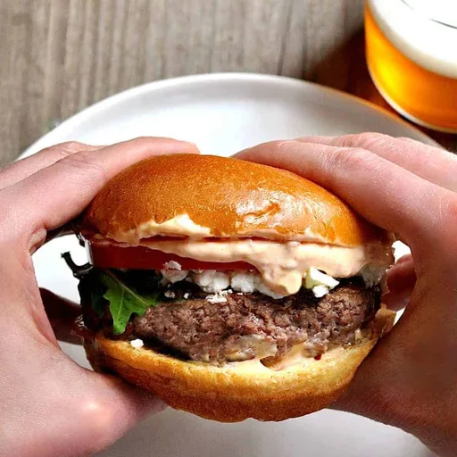 Greek Style Lamb Burgers with Feta and Harissa Aioli