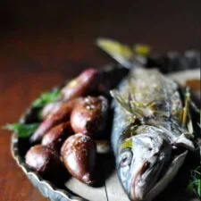 Whole Braaied Yellowtail with Rustic Sweet Potatoes